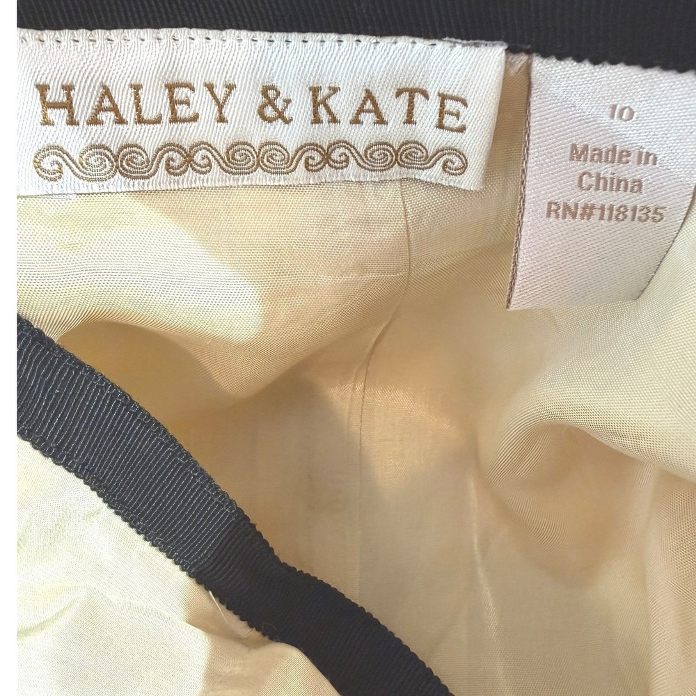 Haley & Kate Pleated Midi Skirt Womens 10 Cream Black Silk Blend Damask Exc - Picture 2 of 6